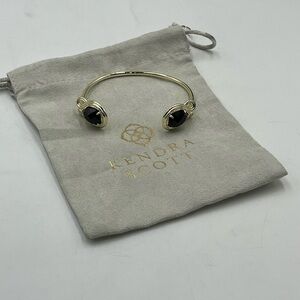 Kendra Scott Andy Open Pinch‎ Cuff Silver Tone Faceted Black Stones Bracelet